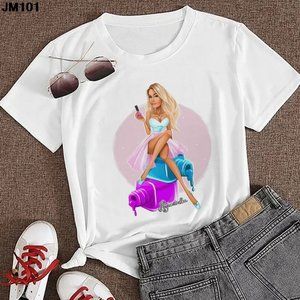New Women Tshirt Maiden Embrace Lipstick Print T Shirt Summer Fashion Korean